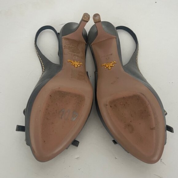 PRADA Blue Leather Heels Straps peep toe with bow accent - Picture 6 of 6
